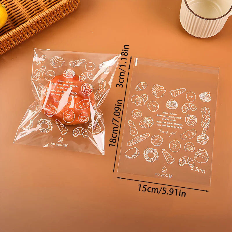 أكياس المخابز الشفافة - أكمام خبز قابلة للإغلاق للخبز المحمص والكرواسون والبسكويت وقفل نضارة ذاتي الغلق (بدون شعار،