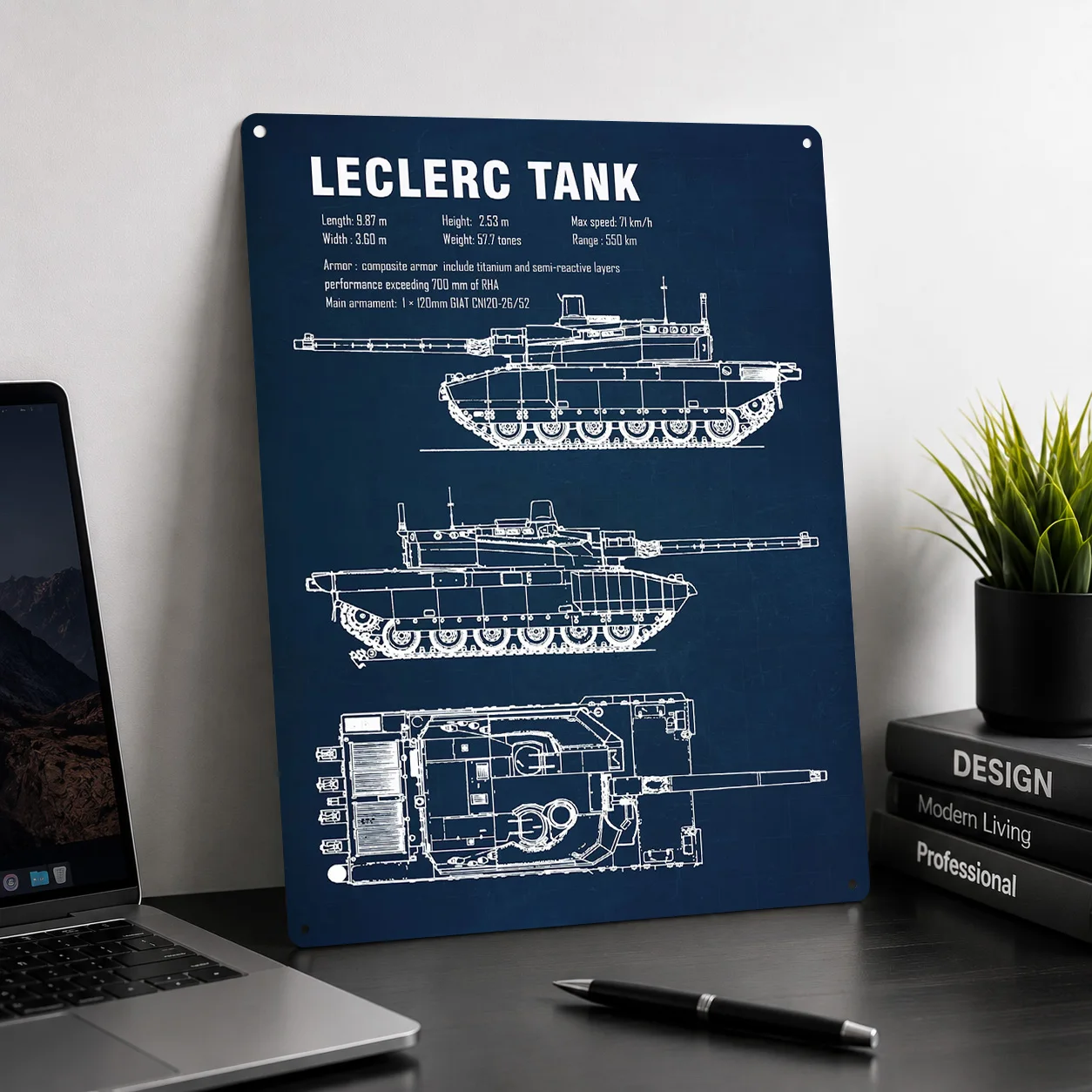 Leclerc Tank Personalized 3D Textured Metal Poster Wall Art Tinplate Sign for Office Decoration Gaming Home Decor Ornaments Room