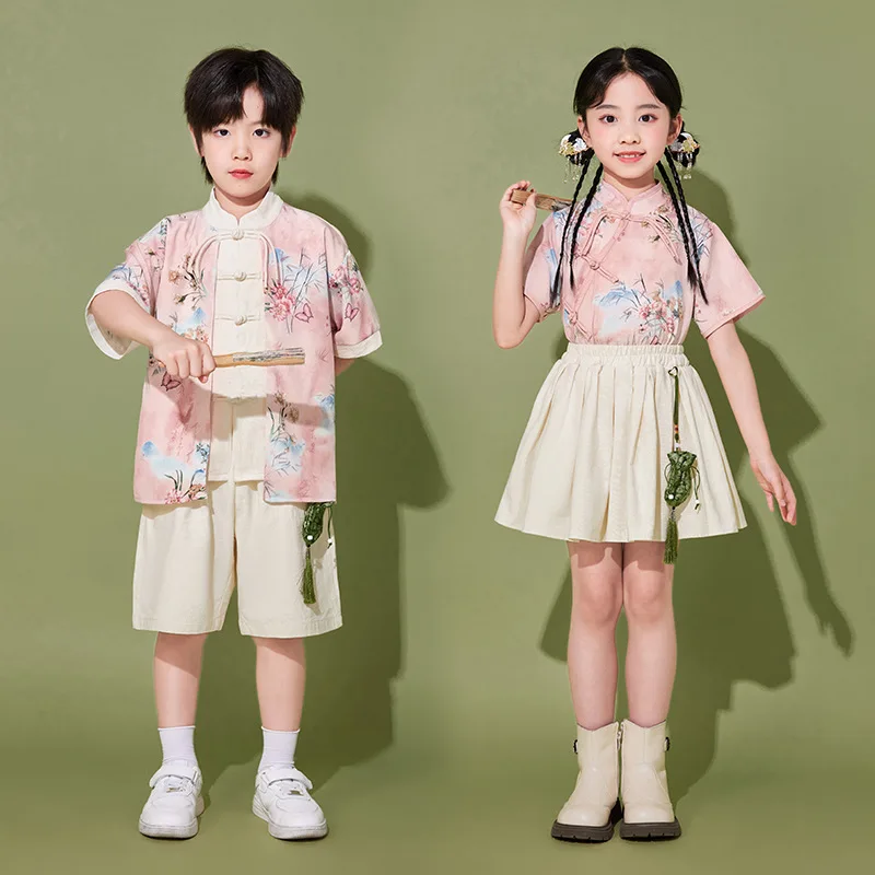 زي أداء النمط الصيني للأطفال زي أداء جوقة التشجيع لرياض الأطفال من Hanfu