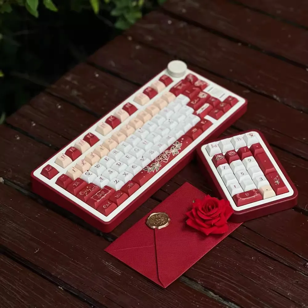 1 Set Retro Red Rose Keycaps PBT Dye Sublimation Key Cap KCA/Cherry Profile Keycap For MX Switch Keyboard 64 75 84 96 980 104