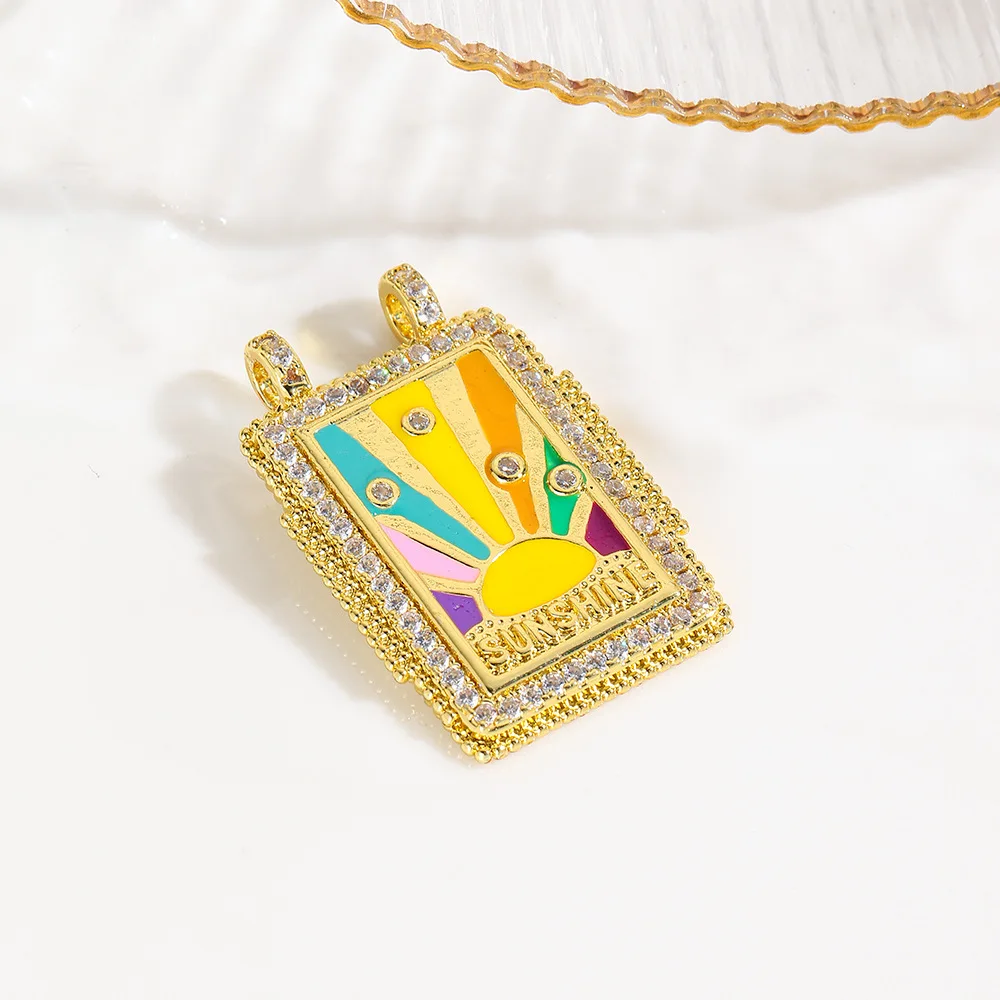 1 Pcs Europe and The United States Vintage Copper Plated 18k Rainbow Love Tarot Card Necklace Pendant Accessories DIY Jewellery