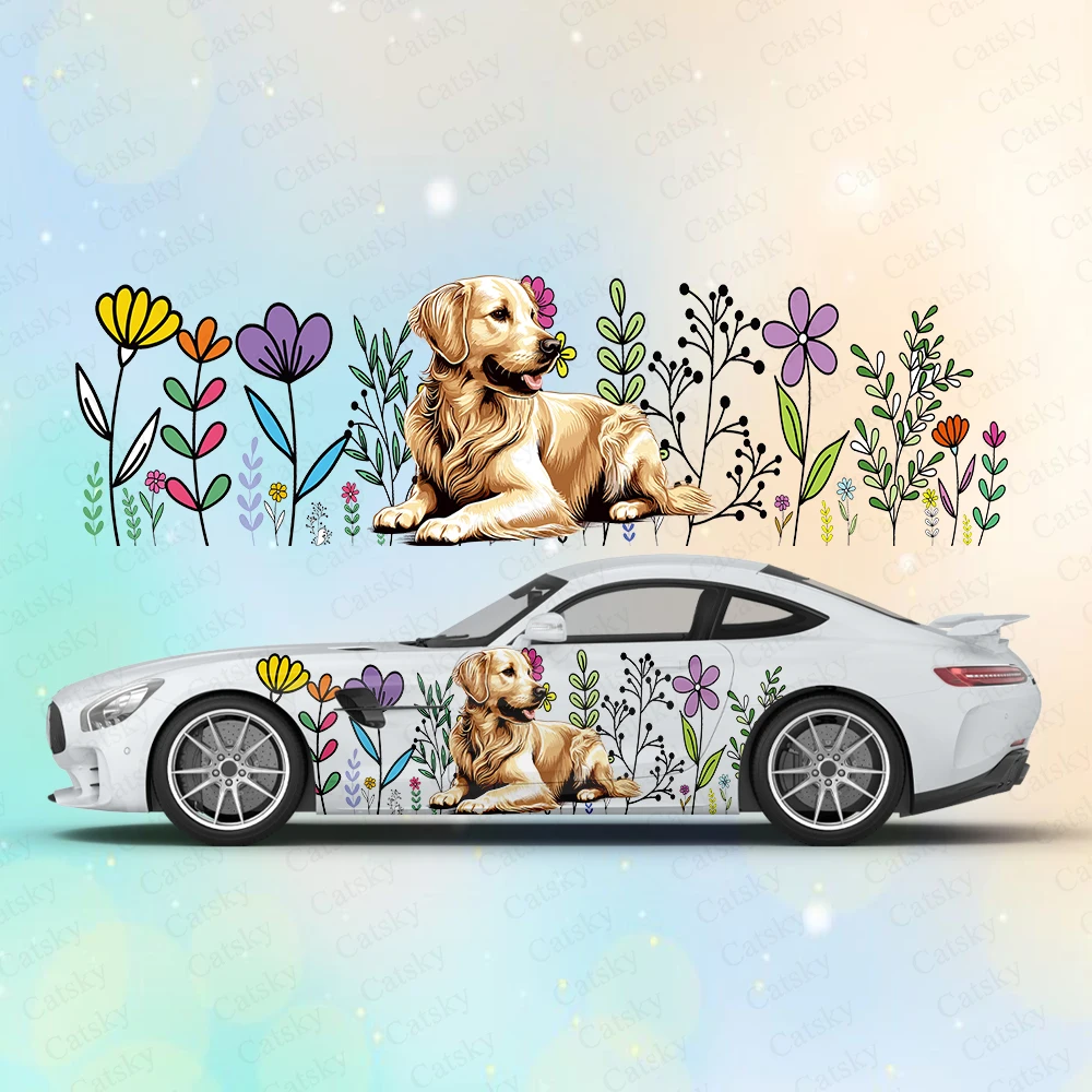 

Golden Labrador Flower Large Car Stickers Decals Car Body Stickers Car-Side Decals Waterproof Car Vinyl Stickers for Truck SUV