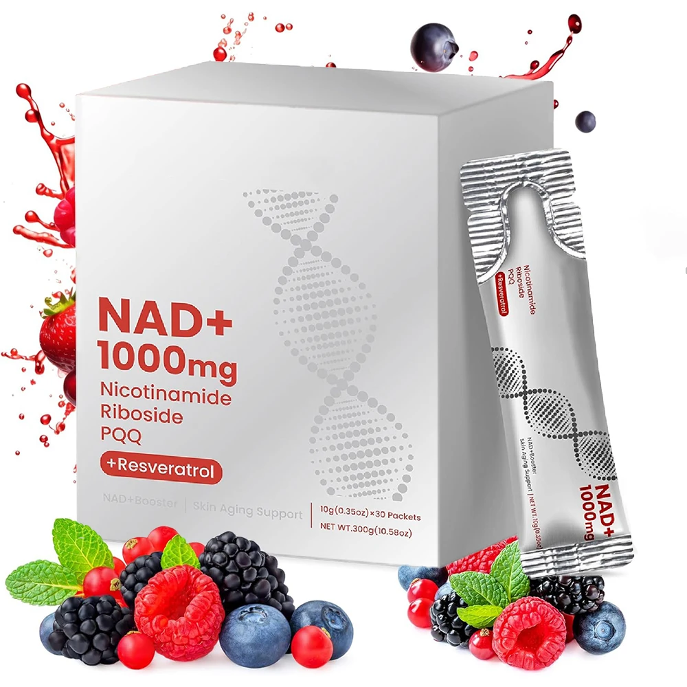 NAD Supplement 1000mg with PQQ, Resveratrol & Quercetin - Advanced Cellular Energy, Longevity & Anti-Aging Support - 30 Packets
