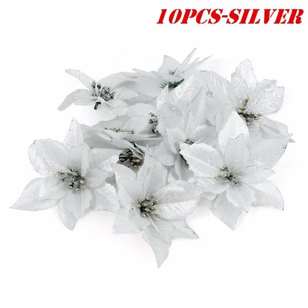 ~10PCS Christmas Decorative ~Flowers 3 Layer Simulation ~Christmas Flowers Christmas ~Tree Hanging Pendant ~Home Decoration