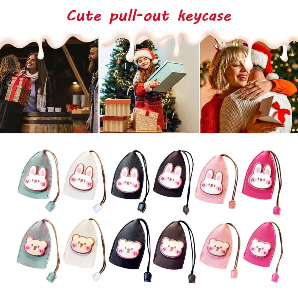 Cute Pull Out Key Holder for Keys Rabbit Bear Leather Key Holder Keychain Pull Type Pocket Key Wallets Key Box Key Case Key N6H8