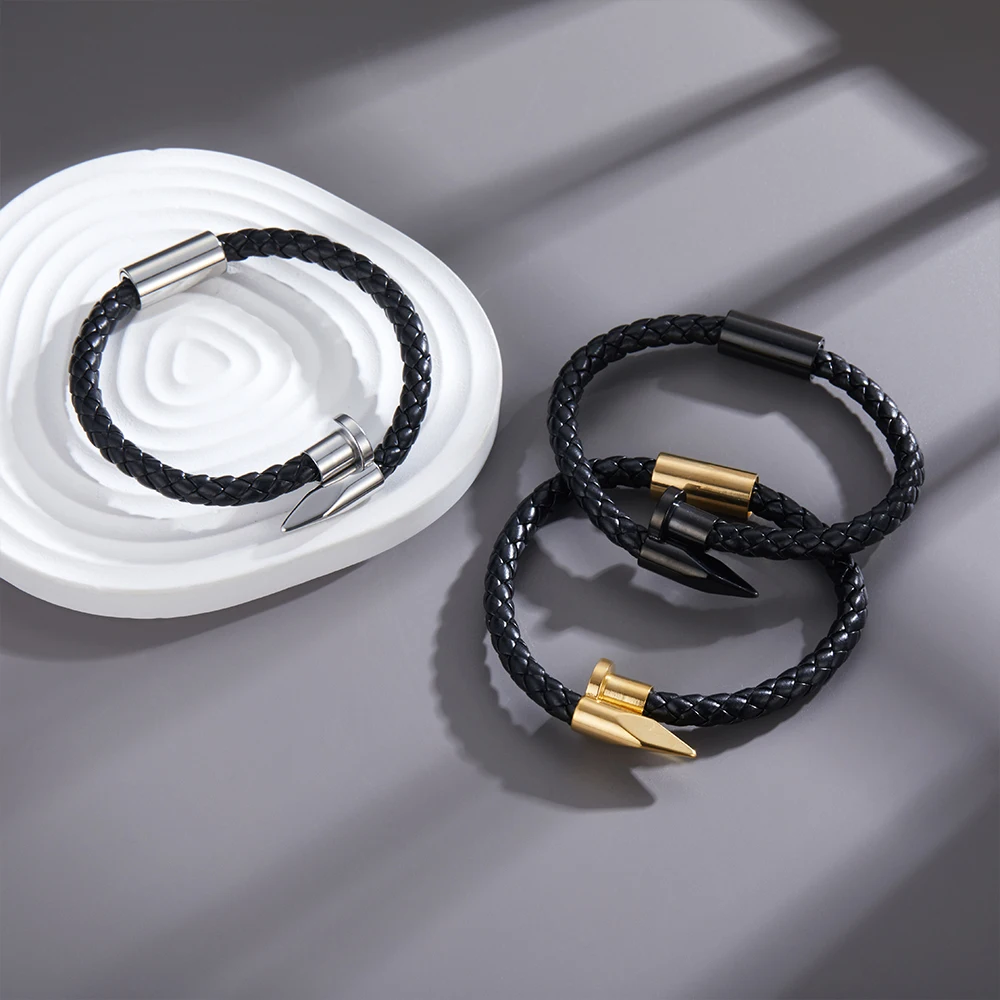 

New nail braided bracelet, personalized and fashionable stainless steel men's bracelet, retro jewelry, suitable for parties