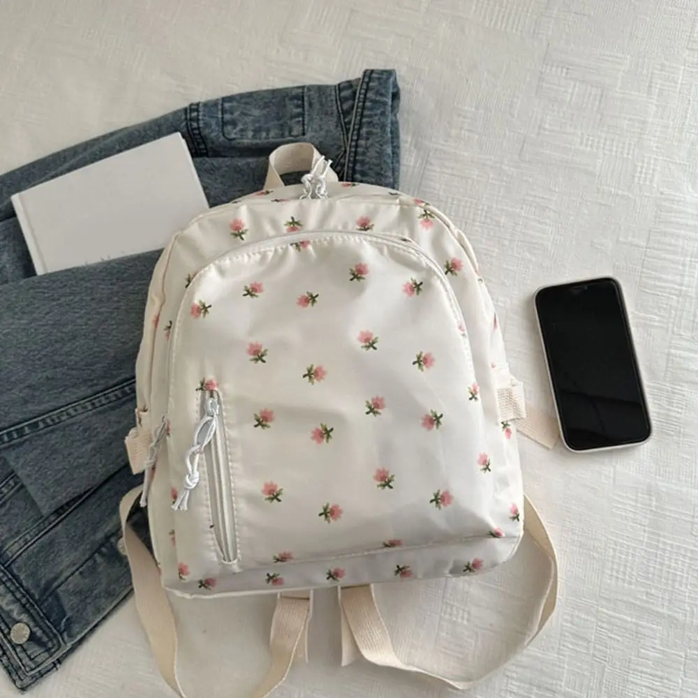 Fashion Korean Styles Women Floral Backpack Large Capacity Zipper Closure Travel Bag Small Size Girls Handbag for School Use