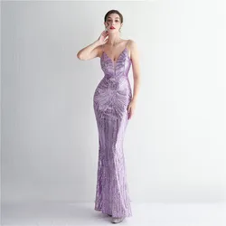 Robe de soirée à paillettes Spagheggi pour femmes, col en V, fibre de sirène