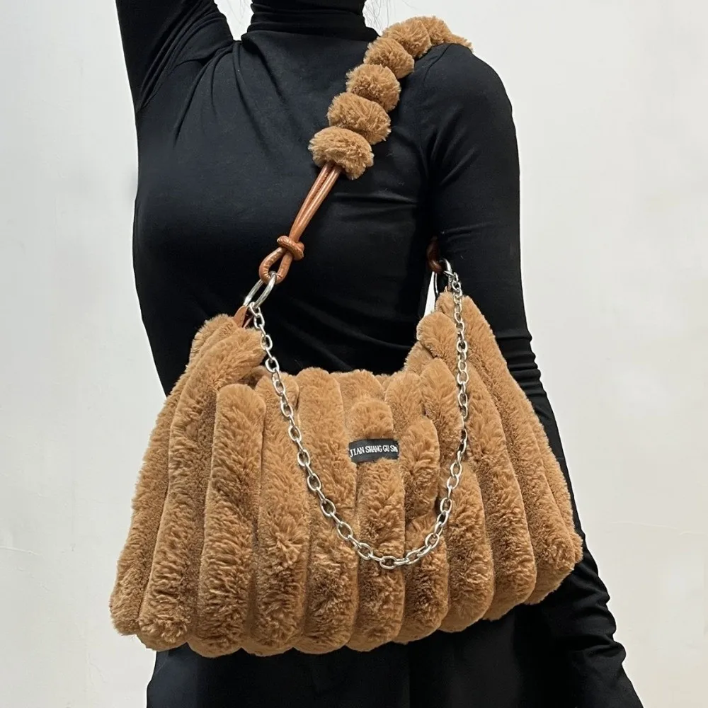 Vintage Tote Bag Tie Dye Soft Soft Striped Handbag Large Capacity Furry Crossbody Bag for Women
