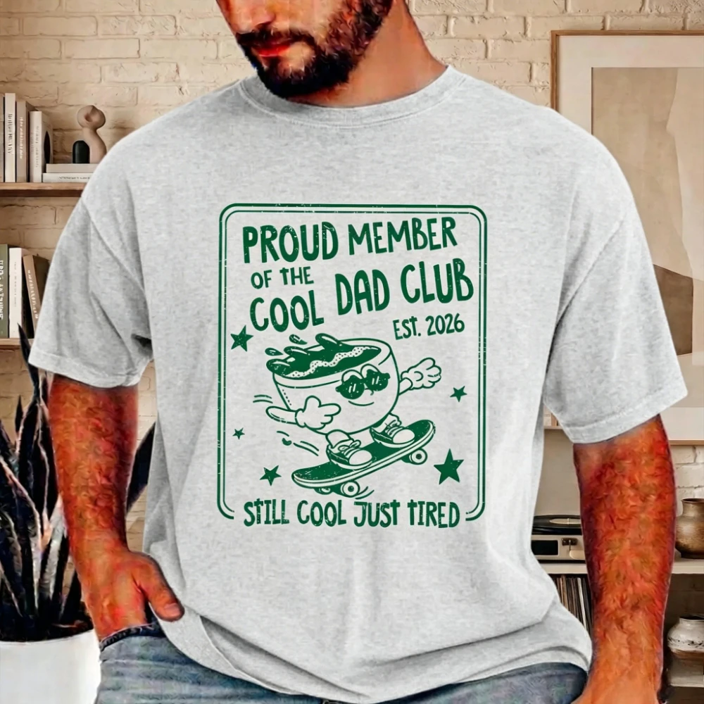 Retro Cool Dad Club Skateboarding Coffee Mascot T-Shirt Humorous Tired Dad Quote Shirt Father Day Gift Clothing Men Cotton Tops
