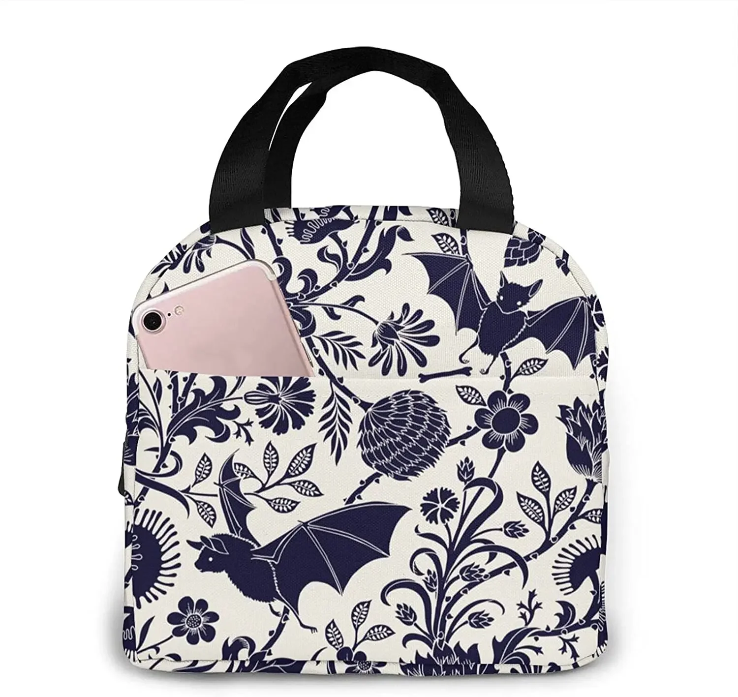 

Сумка для обеда с цветком летучей мыши на Хэллоуин, изолированная сумка-холодильник для женщин, сумки для ланча, многоразовые милые сумки с цветком летучей мыши на Хэллоуин и контейнером