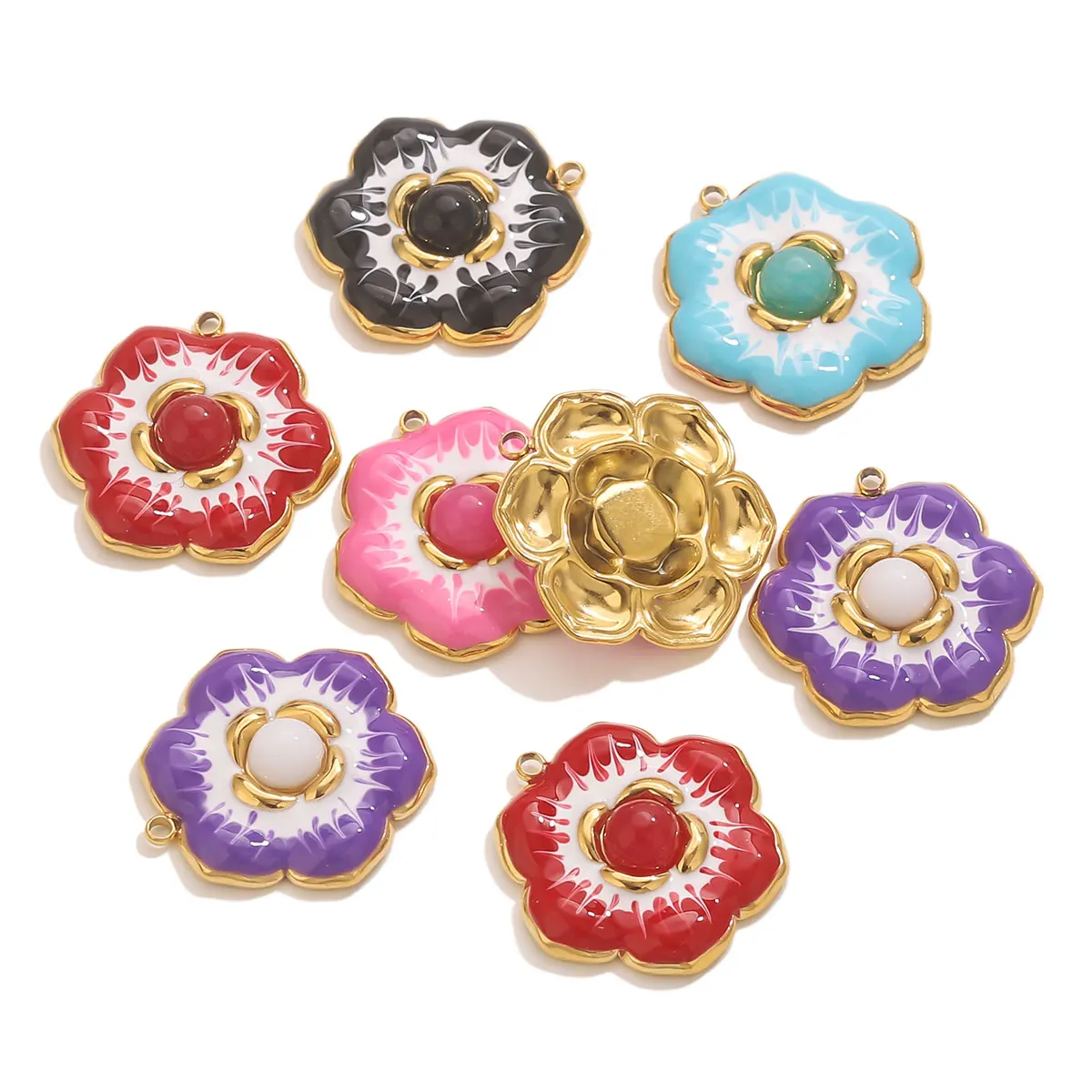 

2 PCS Stainless Steel 18K Gold Floral Enamel Pendants Luck Charms DIY Necklaces Earrings Jewelry Gift Accessories Wholesale