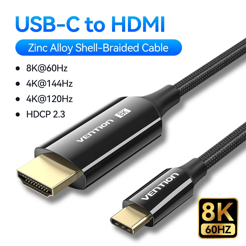 Ventie Type C naar HDMI-compatibele kabel 8K/60Hz 4K/120Hz voor MacBook Pro iMac iPad Pro voor Samsung Xiaomi USB C naar HDMI 2.1