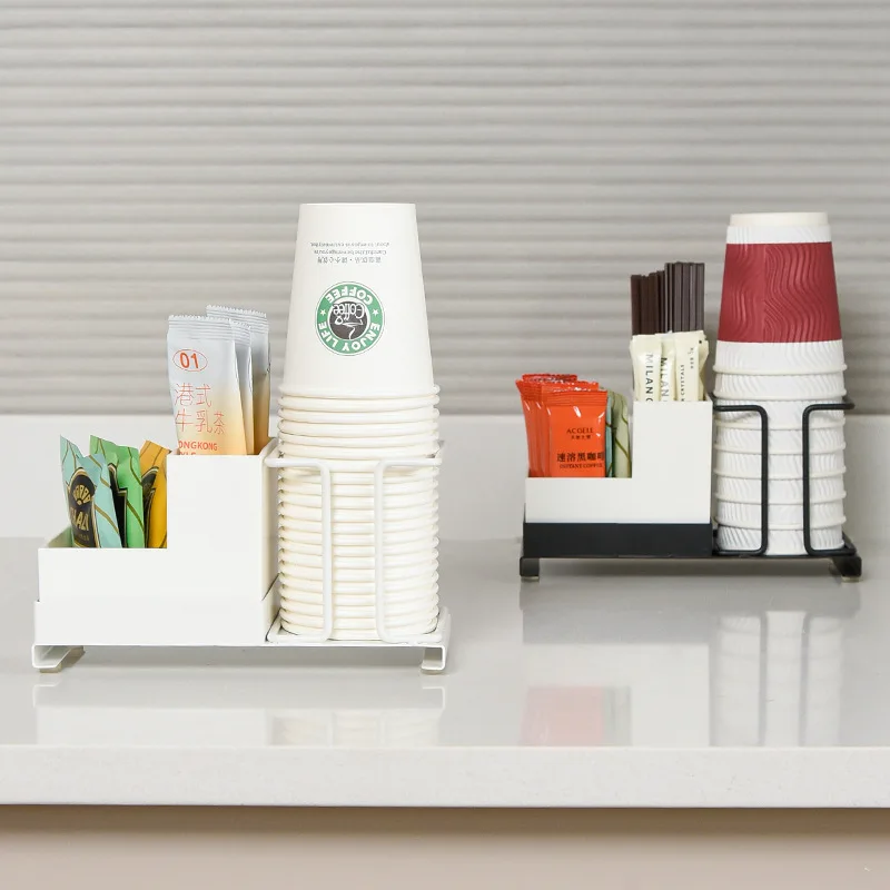Coffee Organizer Tea Bags Storage Rack Disposable Cup Holder Water Tea Cup Dispenser Rack for Home Kitchen Office
