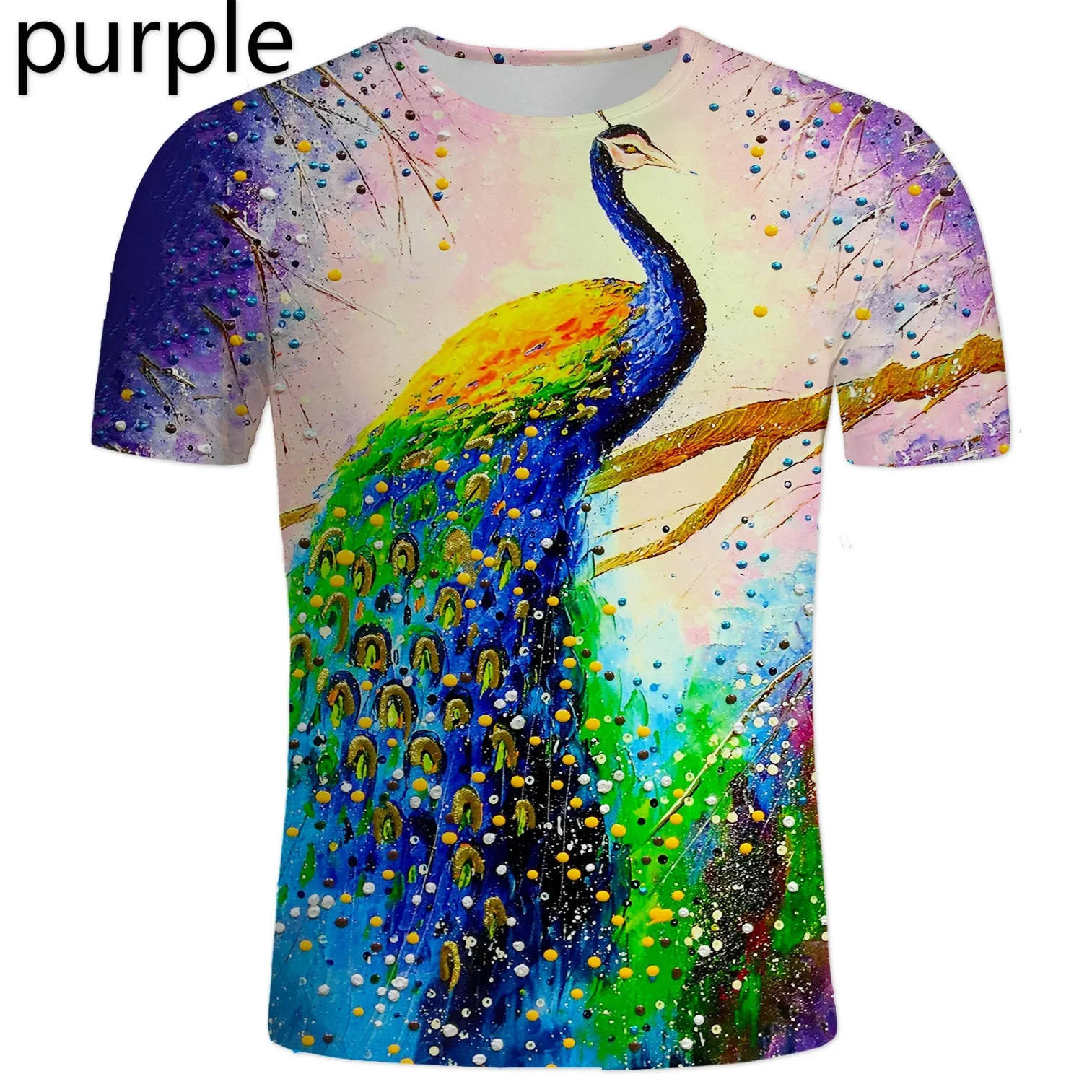 2024 New Hot Street Casual Flower and Bird Print T-shirt Fashion Beautiful Peacock Print 3d T-shirt Top