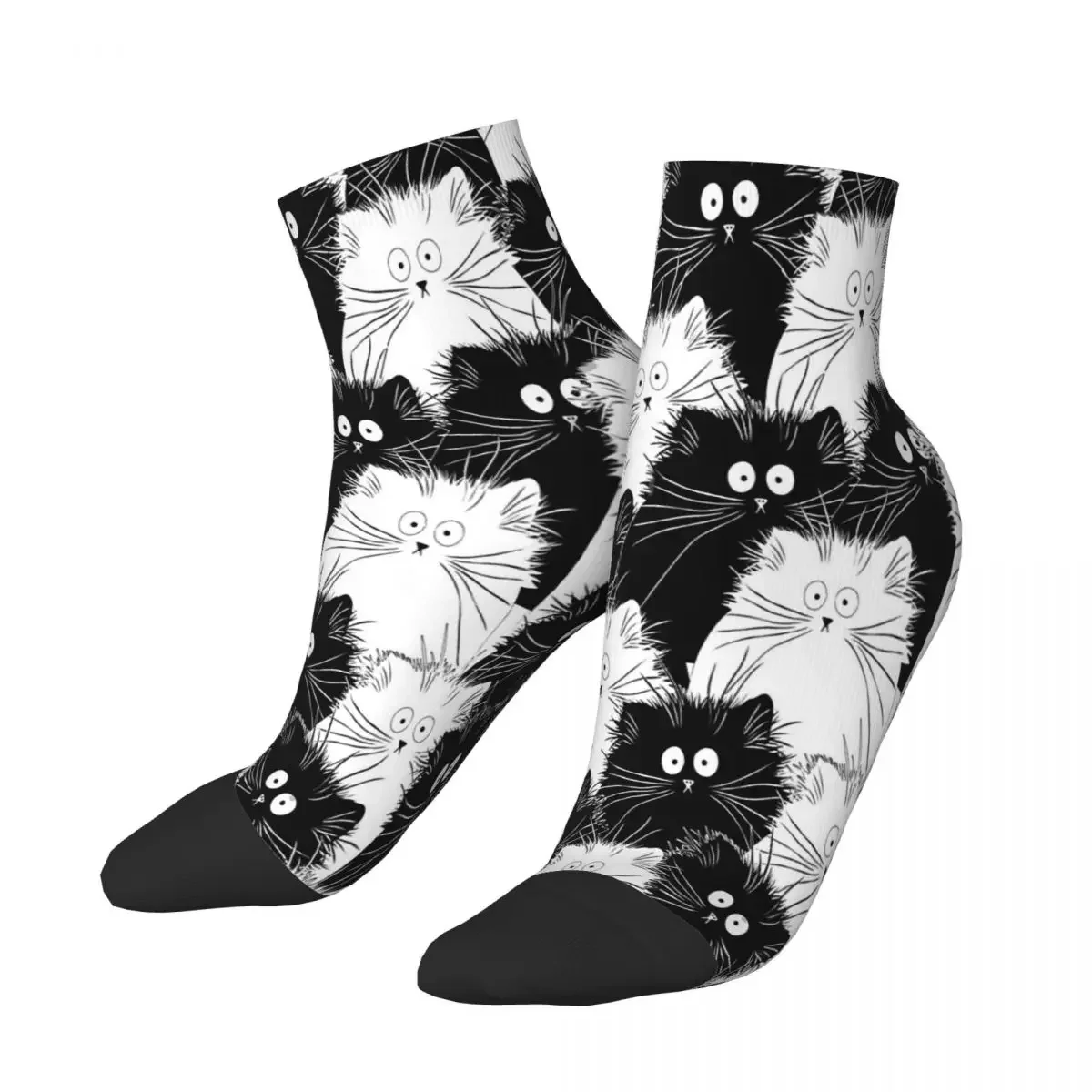 Meias Kawaii Animal para homens e mulheres, meias fofas de gato, padrão preto e branco, poliéster, masculino, outono