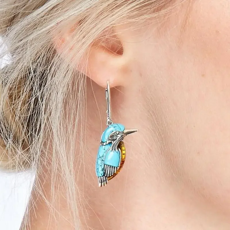 Minar Vintage Natural Style Blue Turquoises Bird Women Earrings Cute Animal Shaped Earring Party Accessories Jewelry Gifts