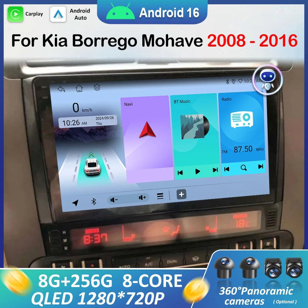 

for Kia Borrego Mohave 2008 2009 2010 - 2016 Android 16 QLED IPS Screen Car Radio Multimedia Player Wireless Carplay Accessories