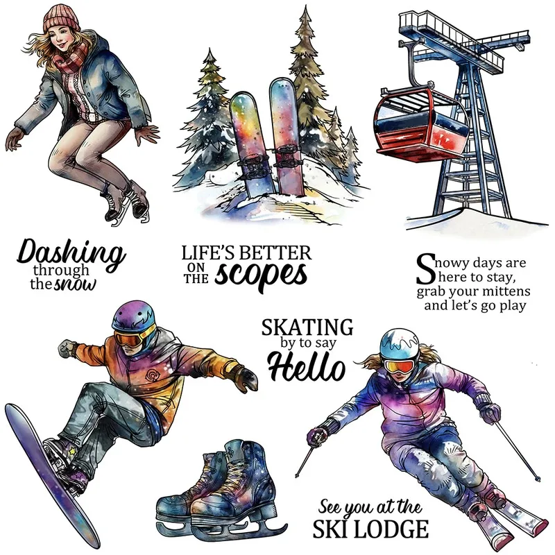 

Winter Snow Skiing Women Men Clear Stamps DIY Scrapbooking Supplies Silicone Stamps For Card Making Albums Decor