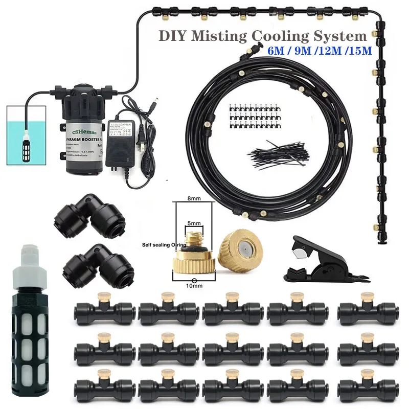 

DIY 6/9/1215M Mist Cooling Sprayer Mist System New silent pump Outdoor Cooling Garden watering spray kit