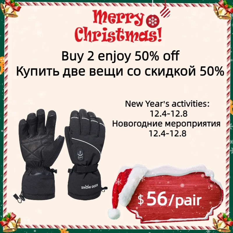 

SNOW DEER Winter Heating Gloves Rechargeable Electric Heated Ski Glove Men Women Warm Skiing Waterproof Thermal Gloves