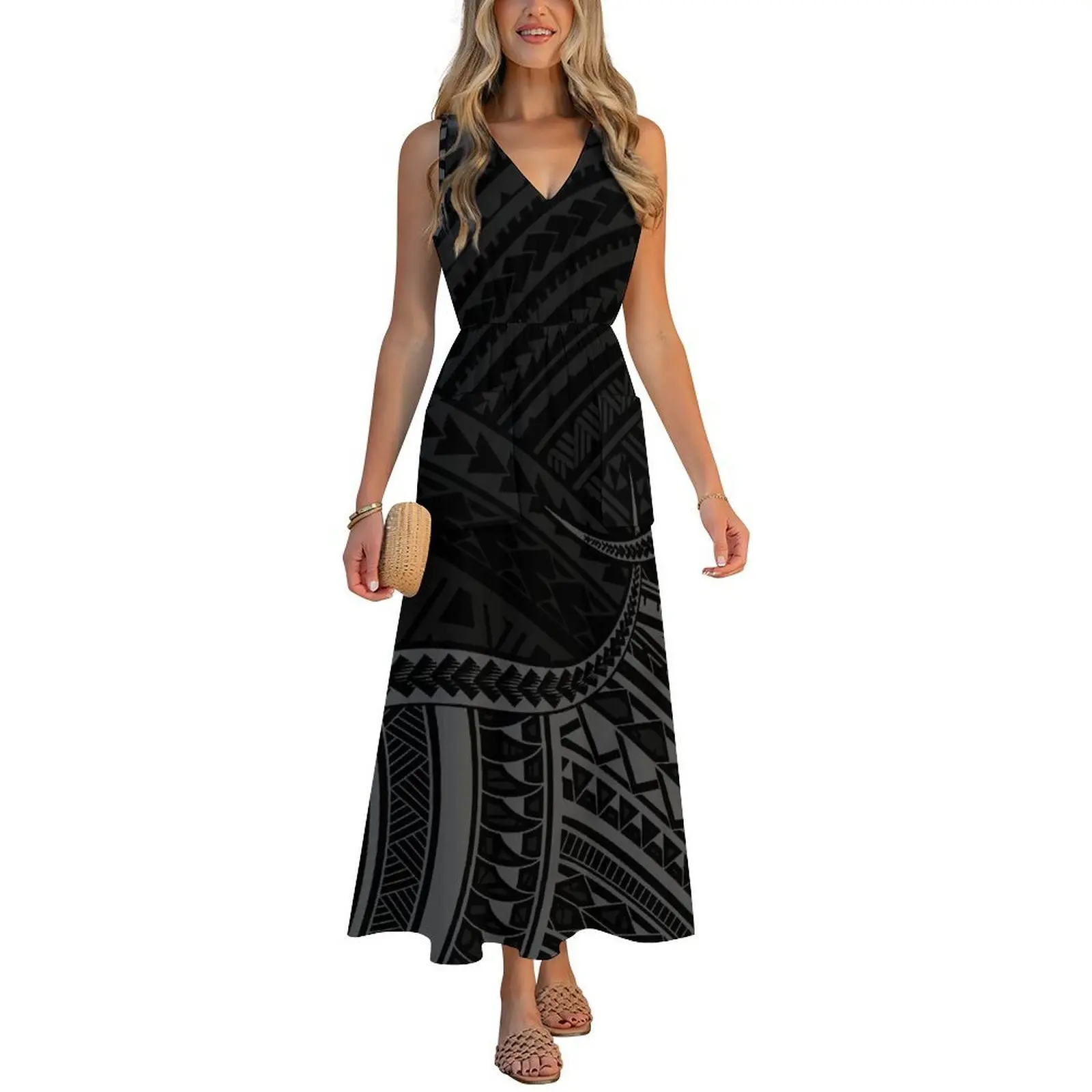 A Slim And Comfortable V-Neck Design Dress For Polynesian Ladies A New 2026 Customizable Beach Dress