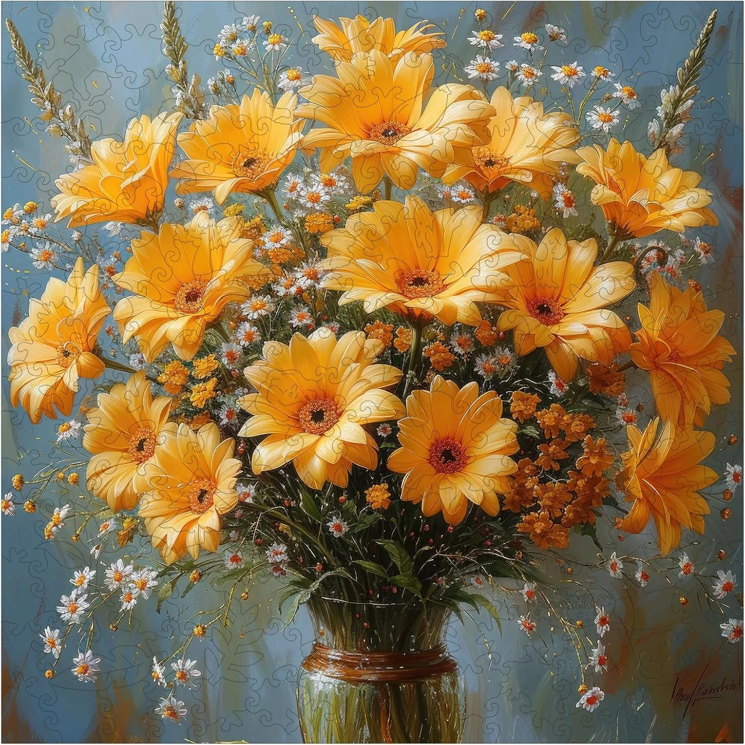 

Wooden Puzzles for Adults 200 Pieces, Unique Shaped Plant Puzzle, Yellow Flowers and Daisies, Home Wall Decor Gift, 11.2x11.2 in