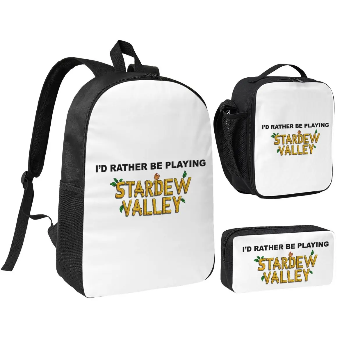 

I'd Rather Be Playing Stardew Valley Backpack Student BookBag School Bag Shoulder Bags 3ps Insulated Lunch Bag Pencil Case