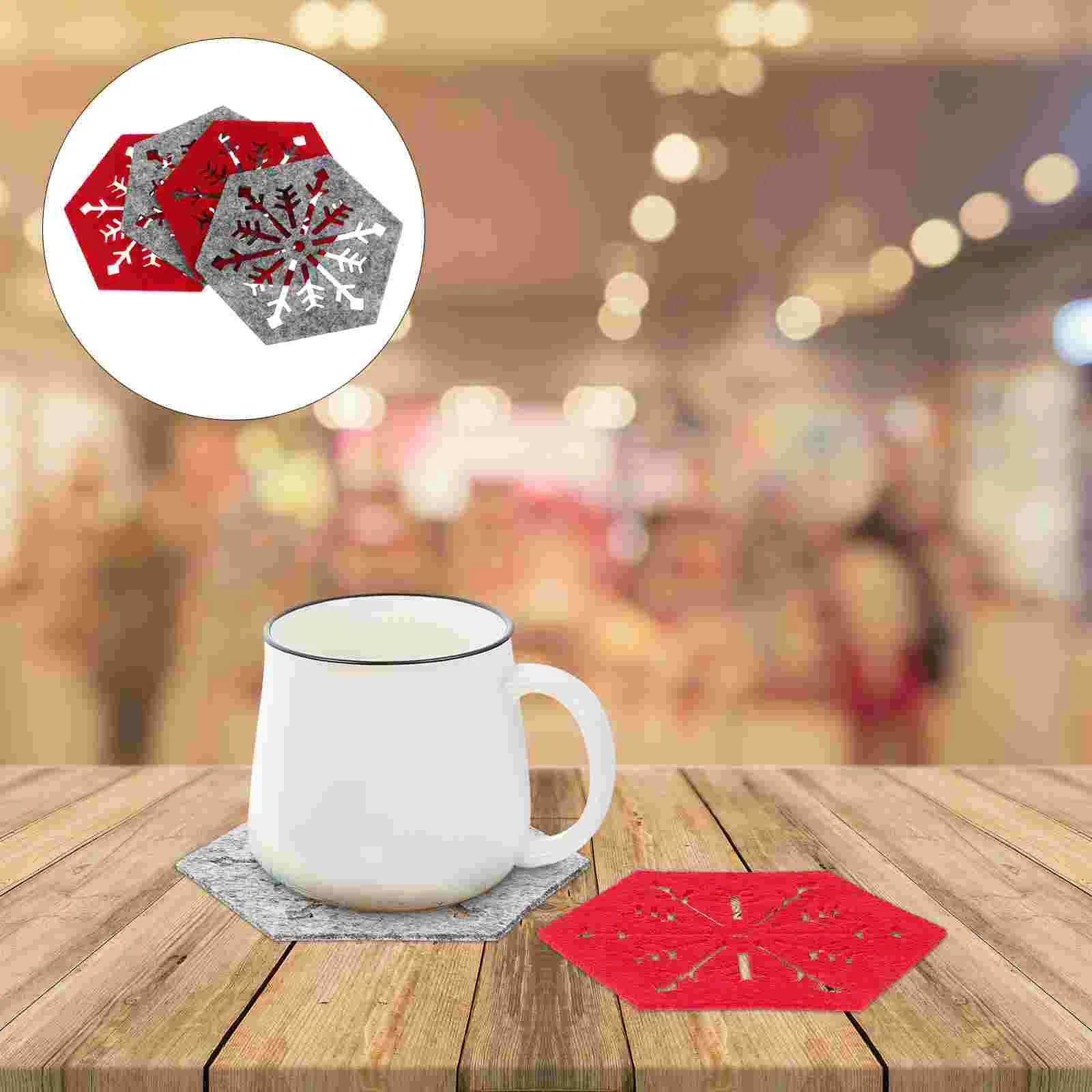 Manteles Individuales de mesa navideños, posavasos hexagonales con copos de nieve, decoraciones para fiesta, cena, vacaciones, 4 Uds.