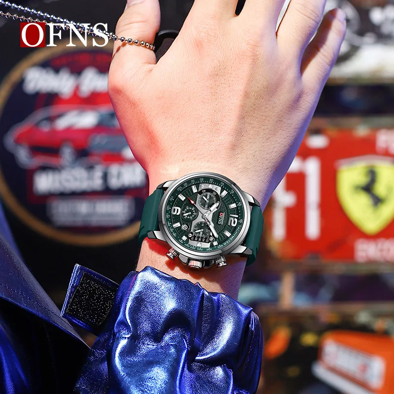 OFNS new quartz men's watch popular fluorescent calendar strip nail scale quartz watch