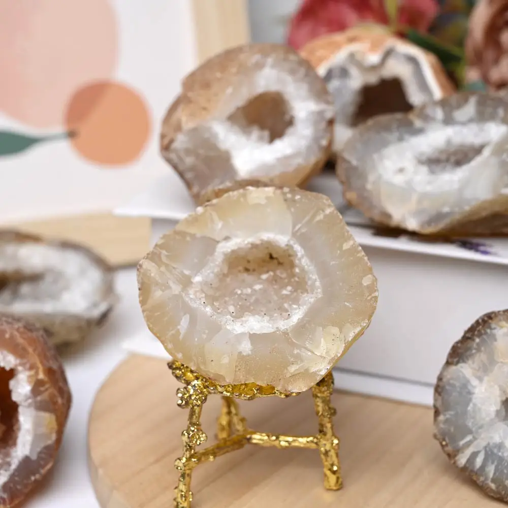 Natural Agate Crystal Geode Unique Home Office Ornament and Spiritual Gift Polished Quartz Cluster Specimen