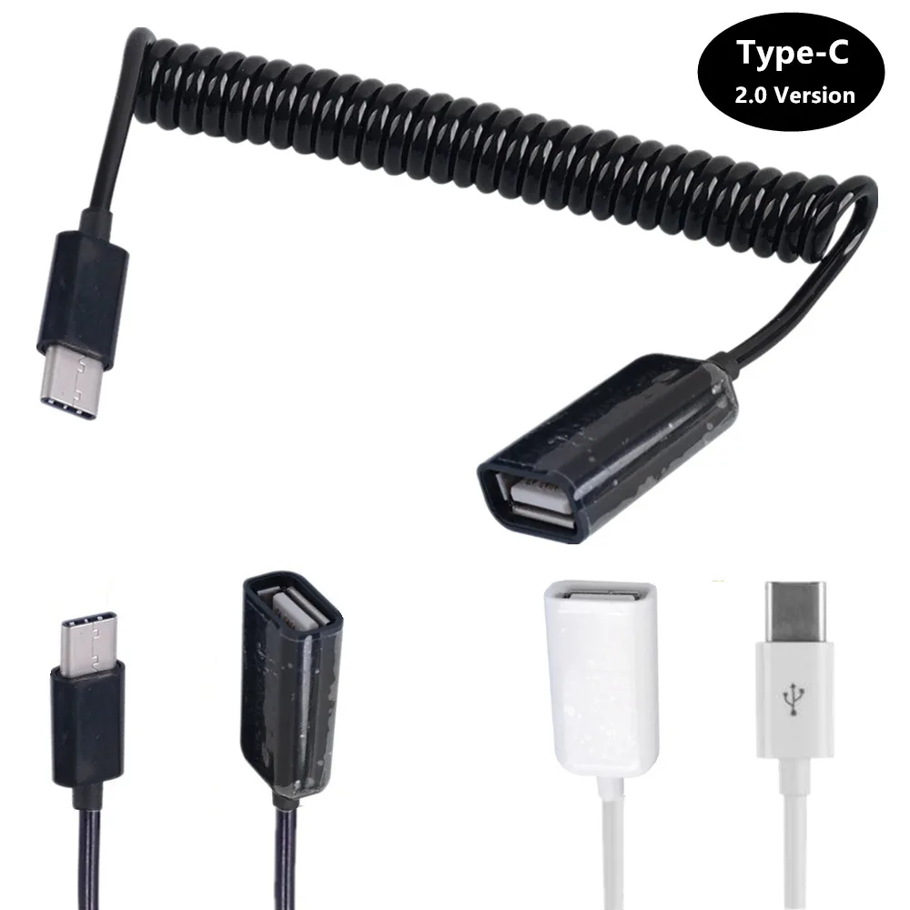 Type-c to USB2.0 female port Tpye-c OTG cable spring telescopic data transmission cable black/white