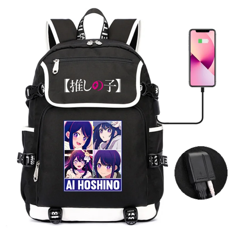 OSHI NO KO Hoshino Ai Backpacks Teenarges Schoolbag Mochila Anime Men Women Fashion USB Charge Port Laptop Outdoor Bags