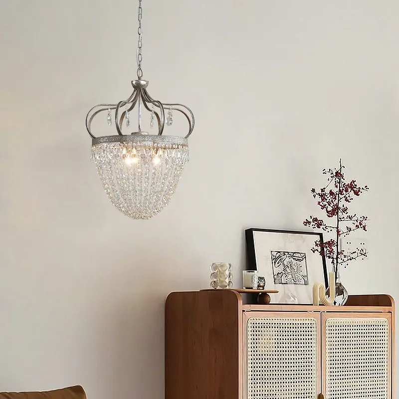 Creative French Pendant Lamp Crown Crystal Chandelier for American Restaurant Entrance Corridor Bedroom Cafe Bar Lighting