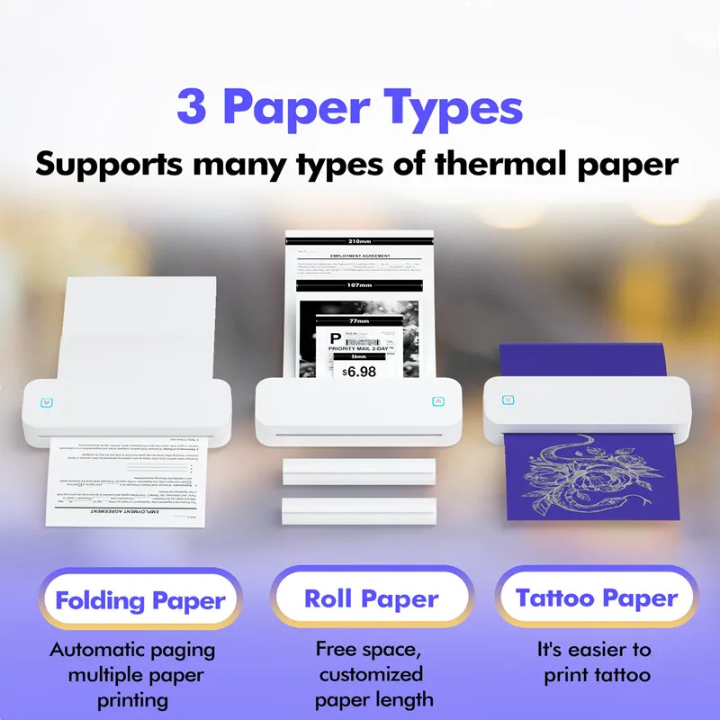 Printer Stensil Tato Nirkabel Portabel Mesin Fotokopi Transfer Foto Bluetooth Tanpa Tinta Catatan Memo Dokumen PDF Printer Termal A4