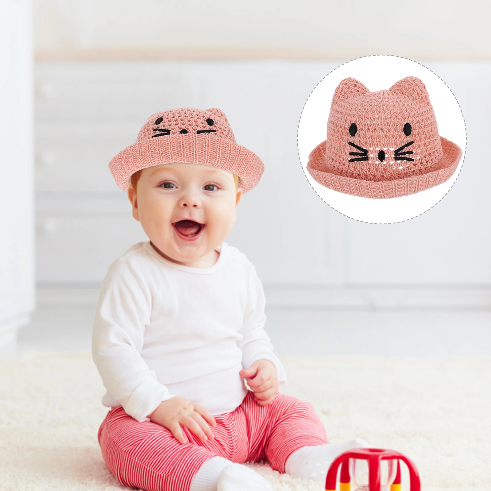 

Lovely Kids Cartoon Cat Sun Hat Foldable Bucket Hat Summer Beach Outdoor Cotton Polyester Comfortable Travel Vacation Cap