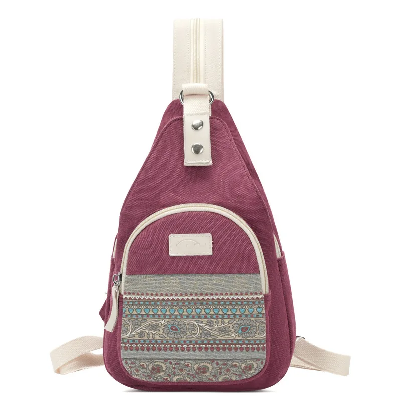 Multi Functional Women's Canvas Bag Ethnic Leisure and Versatile Fashionable Mini One Shoulder Portable Small Chest Bag Retro