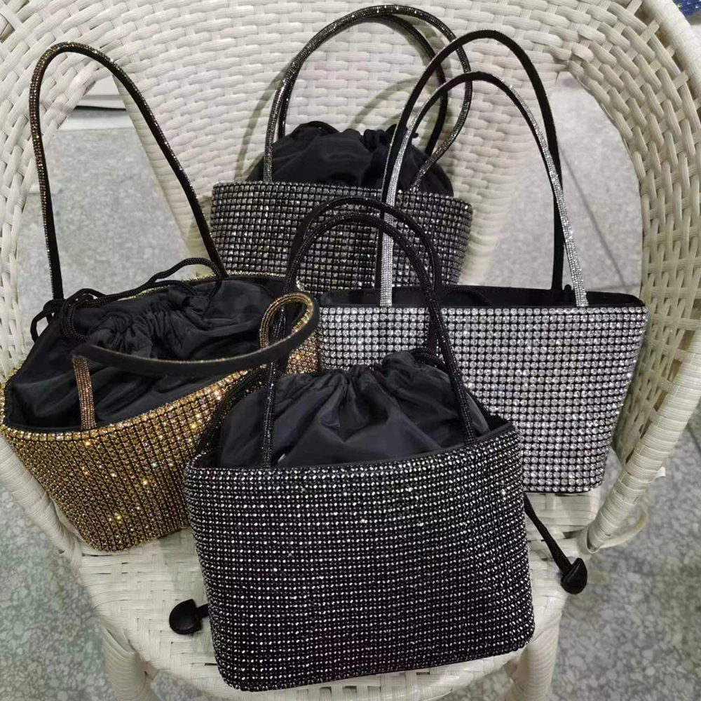 

Luxury Diamonds Bucket Bag Rhinestone Handbags Crystal Shoulder Bags for Women 2023 Designer Party Evening Bag Wedding Purses