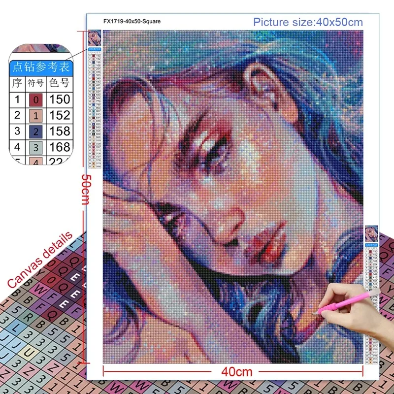 Diamante Pintura Retrato De Menina, Mosaico DIY, Rodada Completa, Sala De Artesanato Mobiliário De Arte, 5D, 30x40cm
