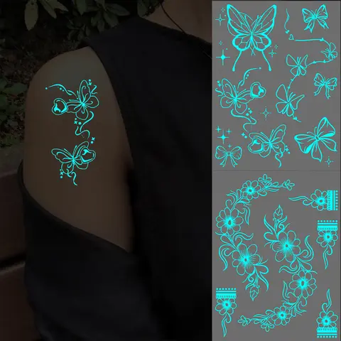 1pc Luminous Temporary Tattoo Stickers Flower Butterfly Tattoo Sticker for Women Hand Fingers Glow In The Dark Henna Fake Tattoo