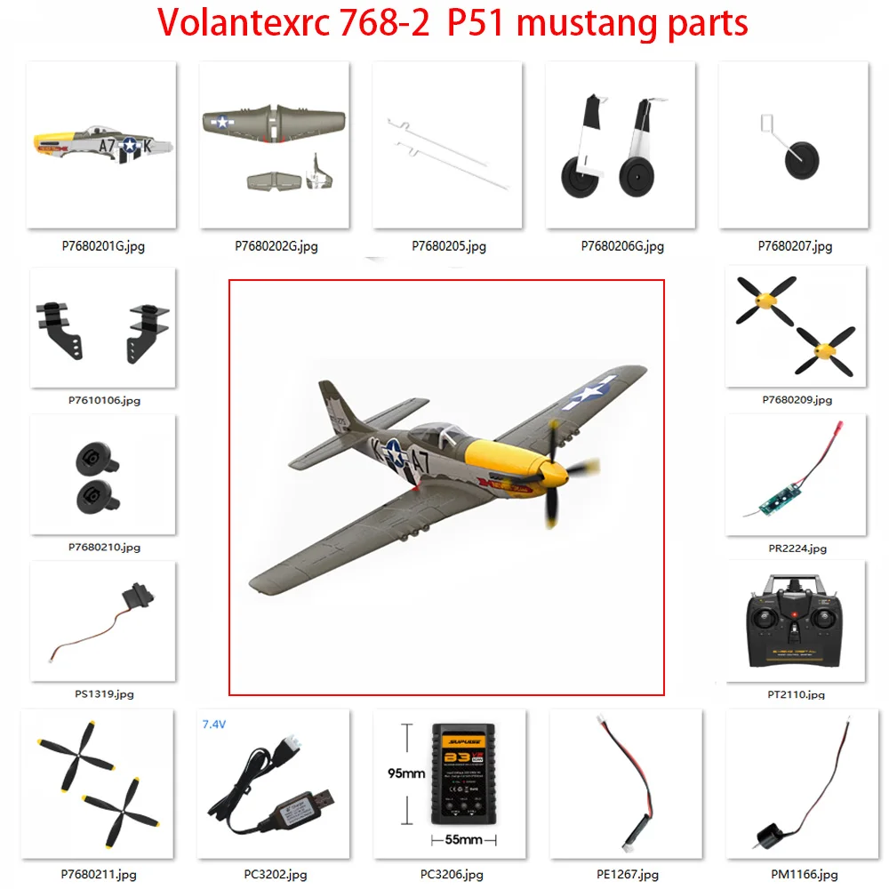 Volantexrc 768-2 P51D Mustang 500mm RC Airplane parts: Propeller  Servo horns Gear box Motor Receiver charger etc