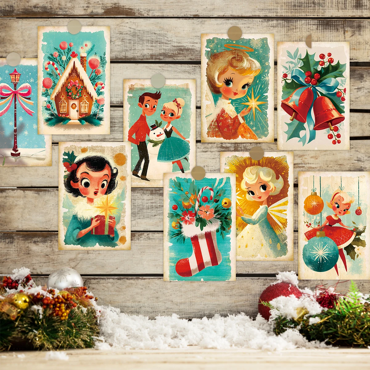 20 Stück nostalgische Weihnachtspostkarten für Heimdekoration, Geschenkanhänger, Partygeschenke, Fotowand-Kunstcollage, Weihnachtsgeschenkverpackungs-Accessoires – Detail 1