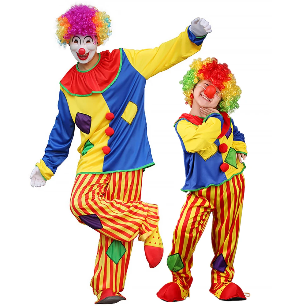 Parents Children Clown Costumes Halloween Carnival Family Party Cosplay Colorful Clothes Circus Clown Outfts with Accessories