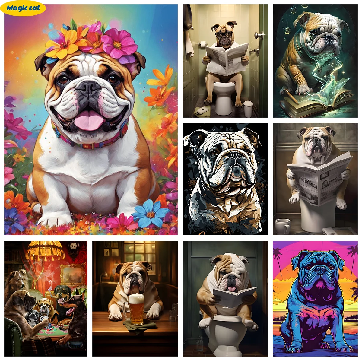 Bulldog 5D Diamond Painting Kit Bulldog inglese fai da te diamante ricamo punto croce bambino regalo a mano animale Home Wall Decor