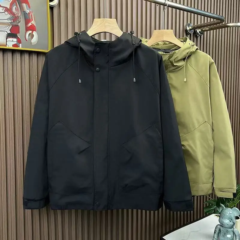 

Мужская модная ветрозащитная куртка с капюшоном, однотонная, осенне-зимняя, новинка, повседневная верхняя одежда из полиэстера, с длинными рукавами Z...