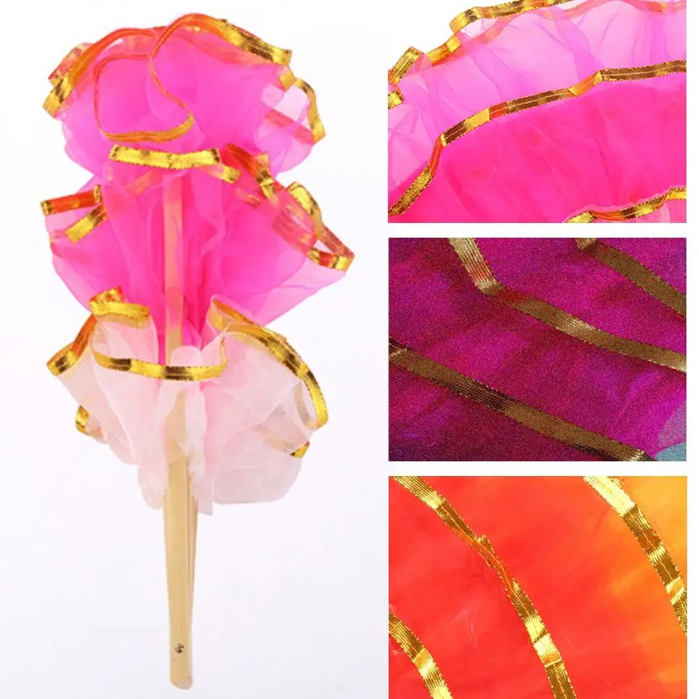 New Chinese Short Bellydance Fan Half Circle Silk Veil Pairs Yangko Dance Bamboo Fans Hand Dye Adults Hot Sell