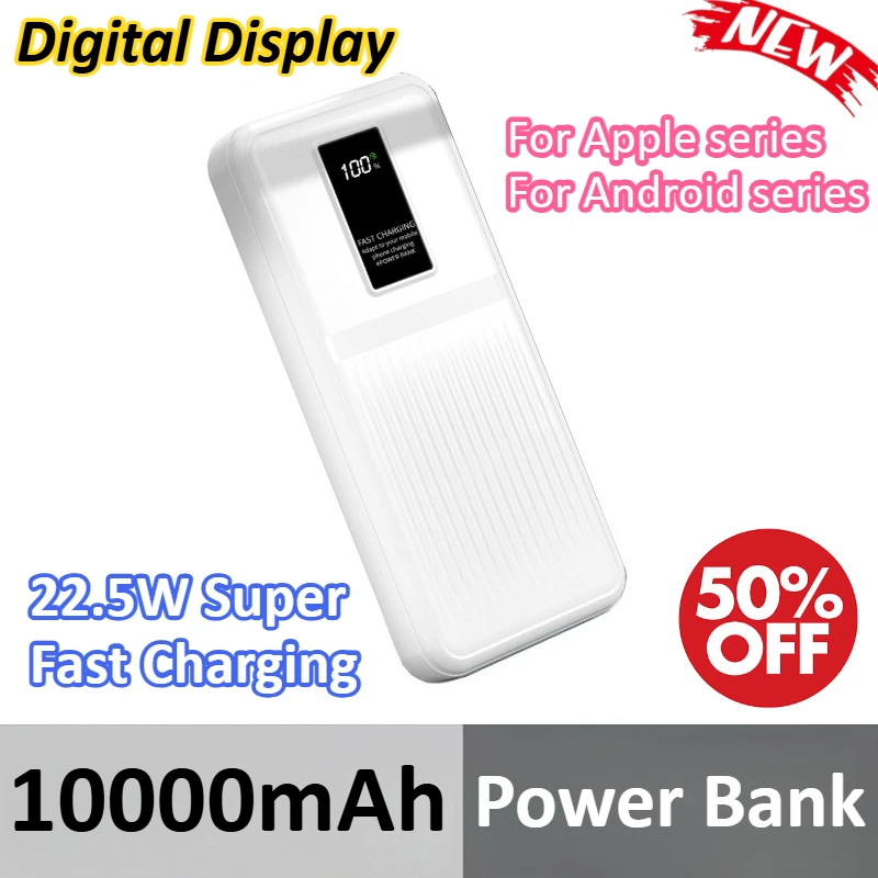 

10000mAh Power Bank 22.5W Super Fast Charging Battery Digital Display Power Bank For iPhone For Samsung For Huawei For Xiaomi
