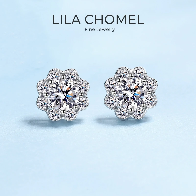 

Girl Friend Valentine's Day 18K White Gold Sunflower Earrings Birthday Gift 1CT Moissanite Diamond Women PT950 Wedding Jewelry