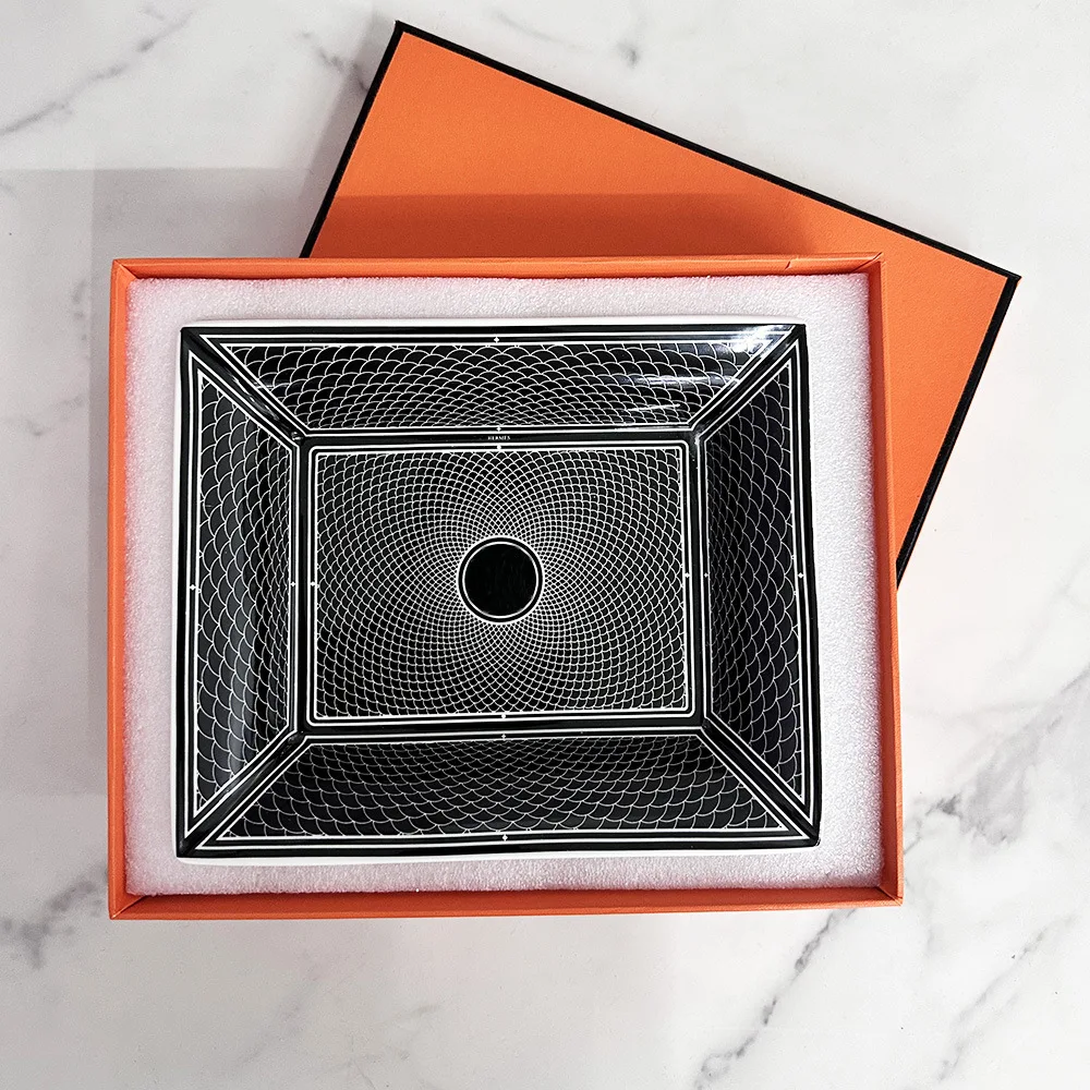 Ceramic classic square desktop cylinder multi-function storage tray for home office living room