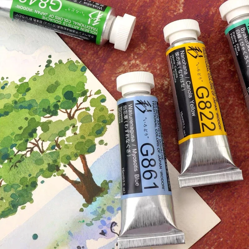 Original Japanese Holbein Opaque Gouache Artist Classical Four Seasons Watercolor Series 15ml Tubular Art Supplies